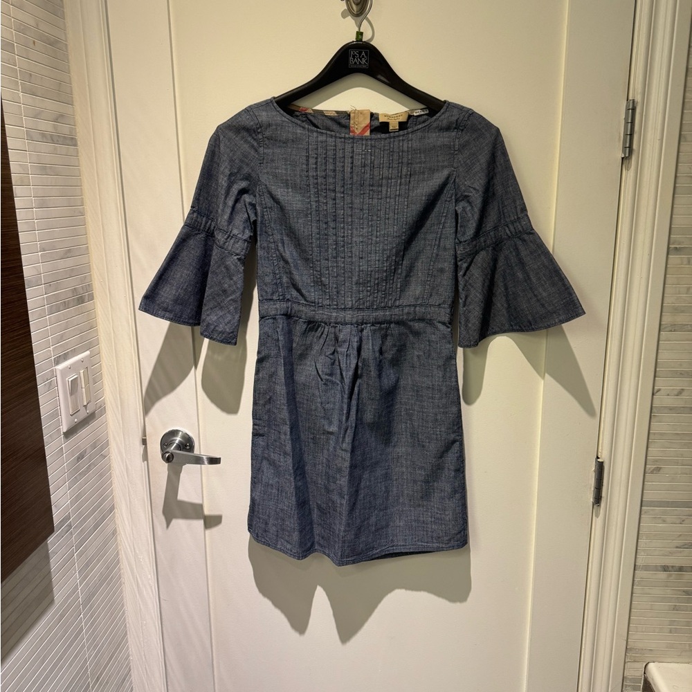 Burberry Chambray Dress with Plaid Detail